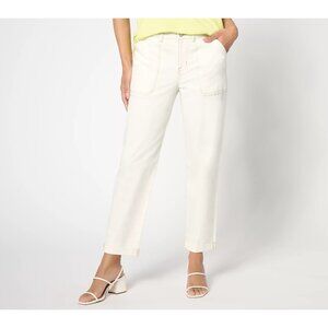 LOGO by Lori Goldstein Jean Plus 24 Regular Boyfriend Fray Hem Marshmallow NEW